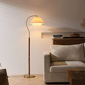 Mid Century Japanese Pleated Fabric Shade E27 LED Wood Floor Table Lamp Modern Design for Living Room Bedside Use