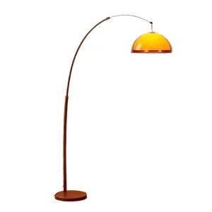 Mid Century Modern Arc Floor Lamp with Amber Dome Shade Adjustable Arched Standing Light for Living Room Bedroom Sofa Corner