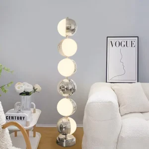 Mid-Century Modern Iron LED Floor Lamp Silver Rotating Globe Sphere Light for Living Room Bedroom Designer Art Lamp