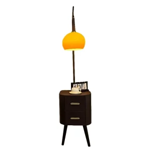 Mid Century Modern Smart LED Floor Lamp with Integrated Storage Rack Ambient Light for Living Room Bedroom Sofa Bedside