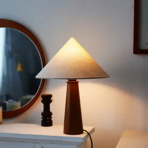 Mid Century Modern Solid Wood Table Lamp with Cone Fabric Shade Bedside Desk Lamp for Interior Decorative Lighting
