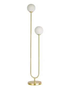 Mid Century Modern U Shaped Gold Floor Lamp with Opal Glass Balls