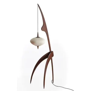 Mid Century Modern Walnut Wood Floor Lamp with Pleated Lampshade Artistic Standing Lamp for Living Room Bedroom
