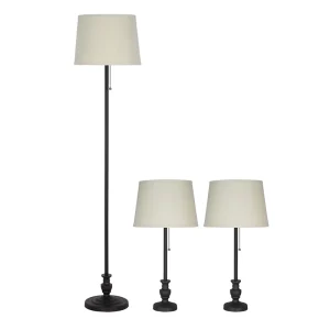 Midcentury Classic LED Smart Home Lights Table Floor Lamp Set Stylish Fabric Shade for Bedroom Living Room Midcentury Design