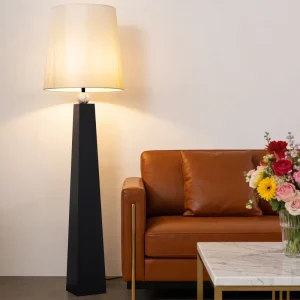 Midcentury Iron Textile Round White Shade Floor Lamp for Living Room Large Size Easy Installation