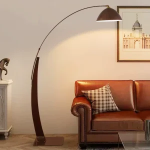 Middle Ancient Fishing Floor Lamp Adjustable Height LED Walnut Color Iron Material for Living Room Bedroom Study