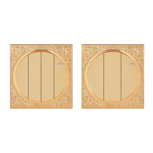 Middle East-Style 45A Flush-Mounted Wall Switch and Socket Set, Gold Metal-Textured, IP20, Flame-Retardant