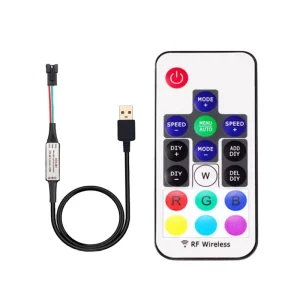 Mini 12A 3-Channel RGB PWM Dimmer 2048-Pixel LED Strip 4-Pin RF 17-Key Wireless Remote Controller DC 5-24V