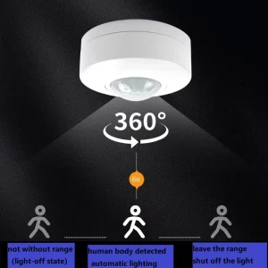 Mini Ceiling Infrared Motion Sensor, 360° Detection, 6M Range, IP20, for Indoor and Outdoor Use