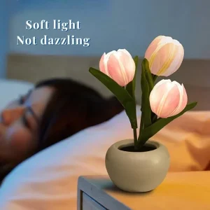 Mini LED Tulip Night Light Table Lamp Plug-In with Battery Power Source for Bedroom Home Living Room Decor Gift Idea