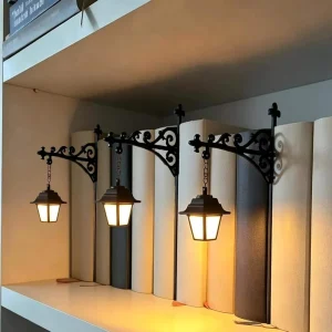 Mini LED Vintage Street Bookshelf Lamp with Iron Shade and Rectangular Design