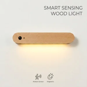 Mini Minimalist Wooden Motion Sensor LED Light Warm White Magnetic USB Rechargeable Stick On Night Light for Closet Cabinet