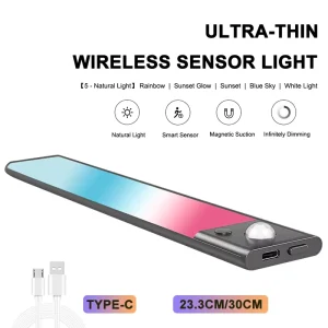 Mini Motion Sensor Cabinet Light 5 Color Temperatures Rechargeable Magnetic LED Dimmable Night Light