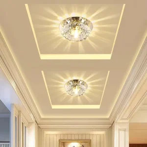 Mini Round LED Spotlight Ceiling Light with AC Power and Crystal Downlight for Hotel Corridors and Aisles