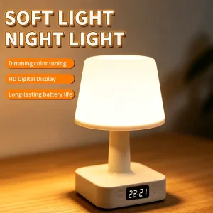 Minimalist Aesthetic Cordless Desk Lamp Digital Clock Touch Night Light Rechargeable Table Light for Dorm Bedroom College Gifts