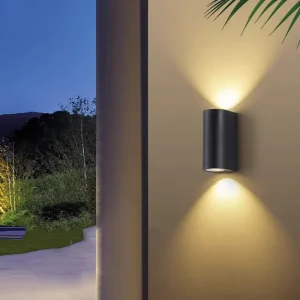 Minimalist Black Outdoor Patio Wall Lamp LED Waterproof New Arc Design Double Headed Wall Light for Villa Garden Aluminum Base