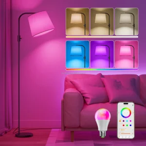 Minimalist Black Pole RGB Ambient Light Stepless Dimming 1200lm RGB Color Changing Fabric Floor Lamp