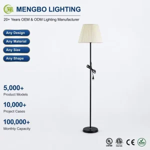 Minimalist Floor Lamp with Pleated Fabric Shade Slim Metal Standing Lamp in Black & White for Living Room Bedroom