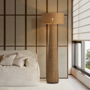 Minimalist Handwoven Rattan Floor Lamp Wabi Sabi Style Organic Shaped Lamp for Home Decor Entryway
