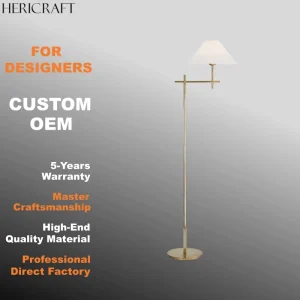 Minimalist Metal Floor Lamp in Hand Rubbed Antique Brass Modern Luxury for Home Office Hotel UL Standard
