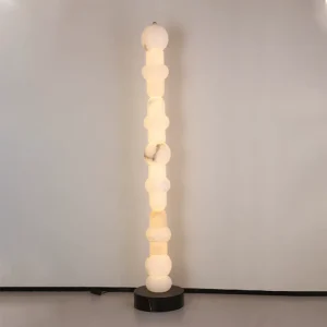 Minimalist Modern LED Floor Lamp Stacked Alabaster Globe Shades Black Stainless Steel Base Decorative Standing Office Lobby