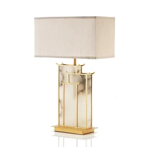 Minimalist Modern Natural Marble Table Lamp LED Bedside Desk Light Metal Art Decoration Bedroom Study Hotel Villa Designer