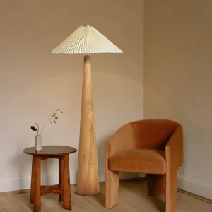 Minimalist Natural Wood Floor Lamp with Pleated Shade Minimalist Standing Lamp for Living Room Bedroom