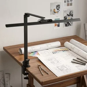 Minimalist Nordic Aluminum Electric LED Clip Desk Lamp Touch Control Eye Caring Adjustable Large Lighting 80cm Long Lampshade