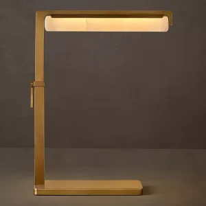 Minimalist Solid Brass Alabaster Table Lamp LED L Shape Linear Desk Nightstand Light for Bedroom Office Supplier UL ETL