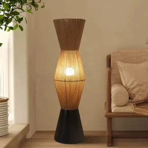 Minimalist Wooden Floor Lamp with Japanese Zen Woven Rattan Handcrafted Floor Lamp for Living Room Hotel Homestay Villa