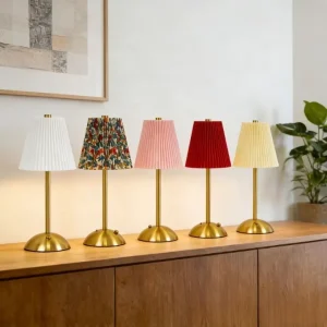 Modern 12 Colors Pleated Fabric Lampshade Rechargeable LED Table Lamp Cordless Touch Dimmable Night Light Portable Desk Lamp