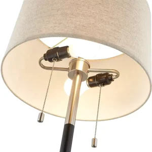 Modern 2-Light Floor Lamp Linen Fabric Shade Pull Chain Switch Portable Standing Lamp LED Floor Lamp Living Room Bedroom