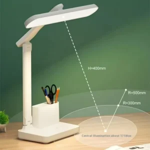 Modern 3-Color Dimmable Rechargeable Reading Table Lamp with Pen Holder Eye-Caring LED Folding Desk Lamp