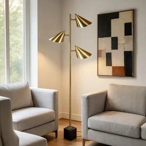 Modern 3 Light LED Floor Lamp with Silver Metal Cone Shade for Reading in Living Room Bedroom E26 Base for Garden Use