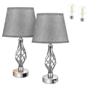 Modern 3 Way Dimmable USB Type C Ports Bedside Nightstand Lamp Touch Table Desk Lamp for Bedroom Living Room Guest Room AC Power