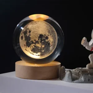 Modern 3D Crystal Ball Lamp LED Wooden Base Warm White Dimmable USB Powered Desktop Home Decor Cloud Luminous Night