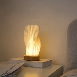 Modern 3D Printed Table Lamp Decorative with Wood Base for Living Room Bedroom Nordic Desk Lamp Dimmable Rechargeable