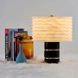 Modern Alabaster Table Lamp with Night Light for Reading AC Power for Home or Office Use
