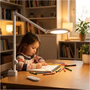 Modern Aluminum LED Desk Lamp with Touch and Remote Dimming Adjustable Color Temperature AC Power E26 Base Reading Lamp