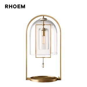 Modern American Glass Table Lamp Brass Metal Frame Double Layer Glass Shade Custom Bedside Desk for Villa Projects