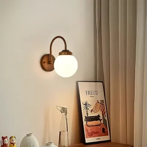 Modern American Wooden Globe Surface Mounted Wall Sconce Minimalist Bedroom Corridor Wall Lamp