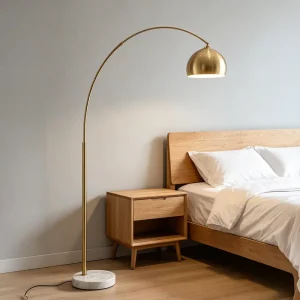 Modern Arc Floor Lamp White Marble Base Curved Fishing Floor Lamp Metal Dome Shade Living Room Sofa Reading Standing Lamp