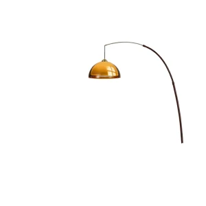 Modern Arc Floor Lamp with LED E27 Base and Amber Dome Shade Mid Century Standing Lamp for Living Room Sofa Reading Light