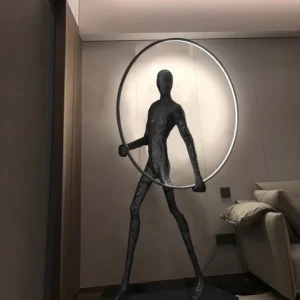 Modern Art Black Resin Human Body LED Sculpture Floor Lamp for Hotel and Living Room Decorations