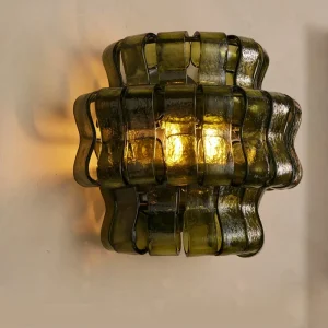 Modern Art Glass Wall Lamp Handcrafted Amber Glass Panels with Antique Bronze Frame Ideal for Contemporary & Vintage Interior