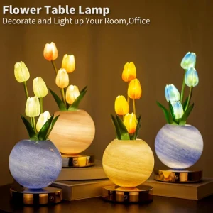 Modern Artificial Tulip Bouquet Night Light Table Lamp Bedside Ambient Light USB Touch Control Dimmable