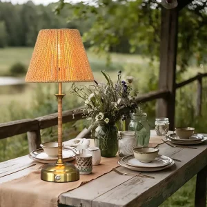 Modern Bamboo Rattan Table Lamp Handmade Retro Decorative Light for Living Room Hotels Battery Dimming Feature