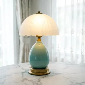 Modern Bedroom Bedside Table Lamp LED Dimmable Simple Luxury Warm Light Battery Powered Glass Shade High CRI 90