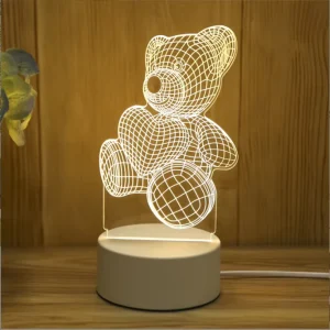 Modern Bedroom Plug-In Warm White LED Acrylic 3D Illusion Decorative Bedside Table Lamp Night Light