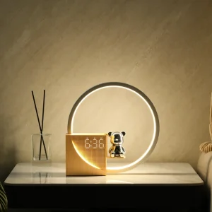 Modern Bedside Lamp with Touch Dimmer, Natural White Noise, Time Display, USB Charging, Warm White Night Light